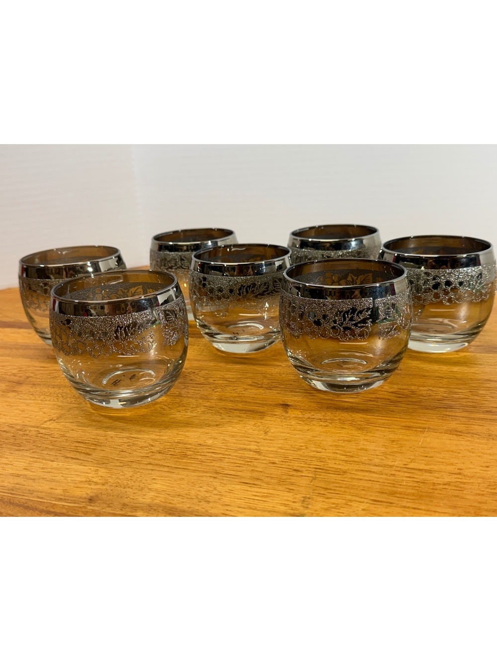 Vintage Queen Lusterware Silver Fade Roly Poly Glasses Set of 7 Madeira Lace